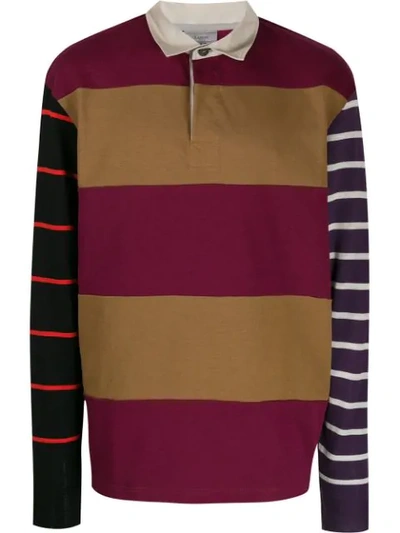 Shop Lanvin Striped Panelled Polo Shirt In Brown