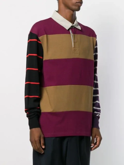 Shop Lanvin Striped Panelled Polo Shirt In Brown