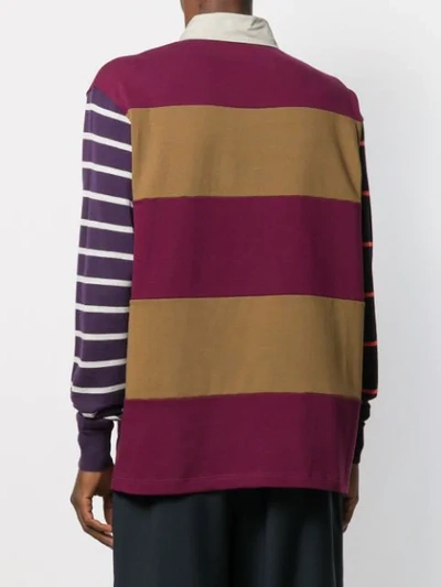 Shop Lanvin Striped Panelled Polo Shirt In Brown