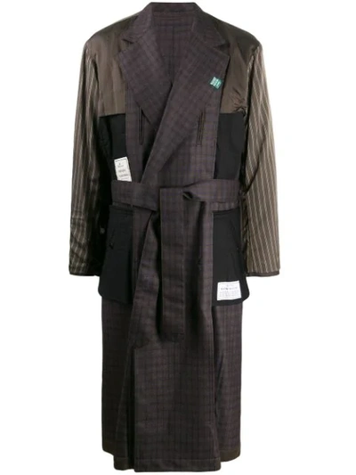 Shop Miharayasuhiro Check Print Trench Coat In Brown