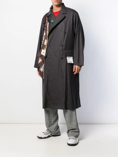 Shop Miharayasuhiro Check Print Trench Coat In Brown