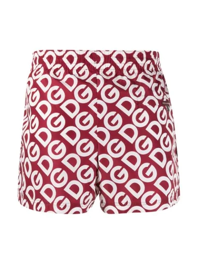 Shop Dolce & Gabbana Logo Print Swimming Shorts In Red
