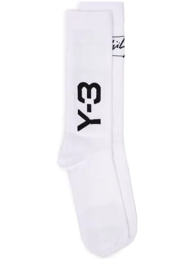 Shop Y-3 Logo Knit Socks In White