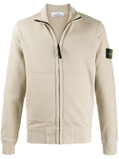 Shop Stone Island Logo Embroidered Zipped Jacket In Neutrals