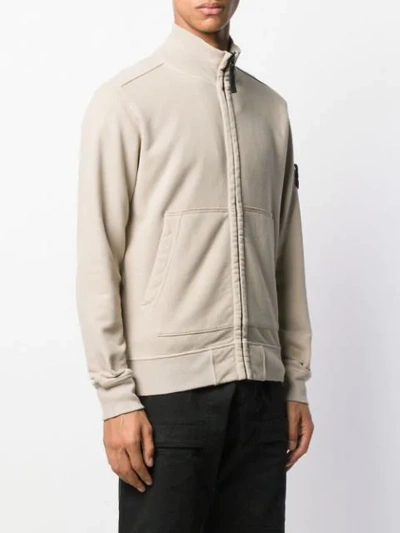Shop Stone Island Logo Embroidered Zipped Jacket In Neutrals