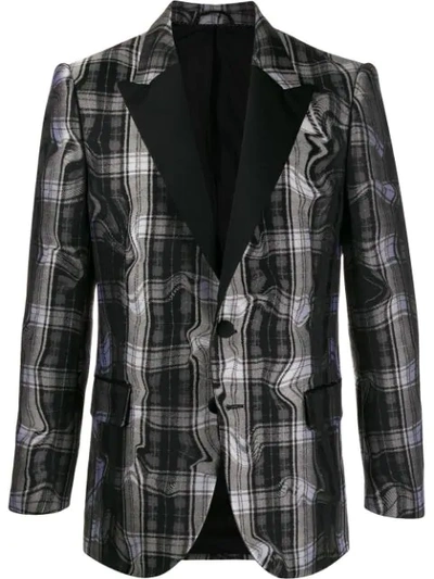 Shop Neil Barrett Distorted Check Blazer In Grey