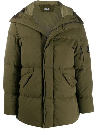 Shop C.p. Company Hooded Down Coat In Green