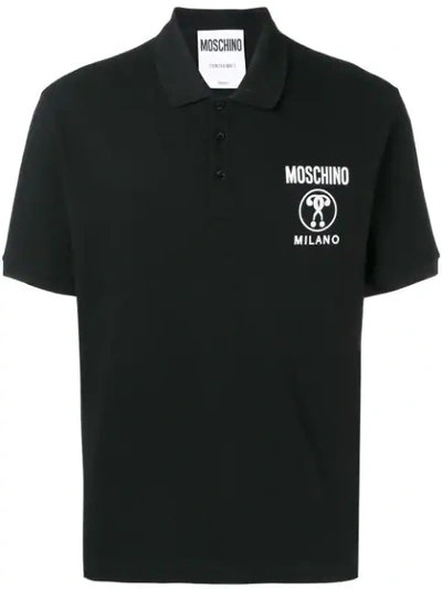 Shop Moschino Double Question Mark Logo Polo Shirt - Black