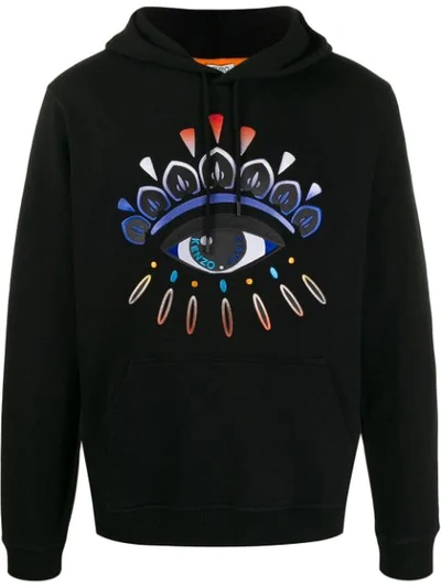 Shop Kenzo Indonesian Flower Eye Embroidered Hoodie In Black
