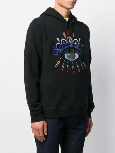 Shop Kenzo Indonesian Flower Eye Embroidered Hoodie In Black