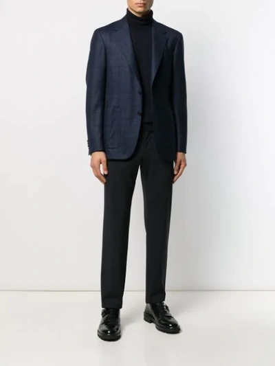 Shop Canali Checked Single-breasted Blazer In Blue