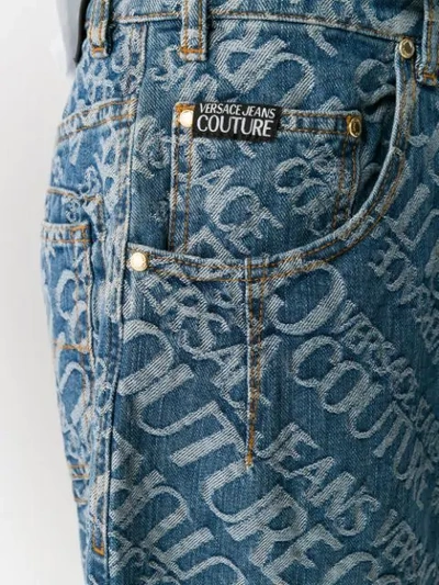 Shop Versace Jeans Couture Logo Print Wide-leg Jeans In Blue