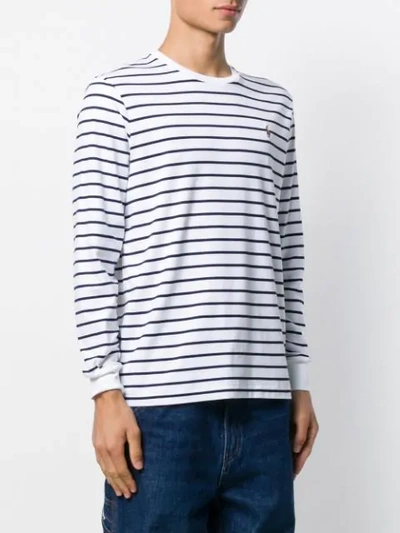 Shop Polo Ralph Lauren Striped Round Neck Sweater In White