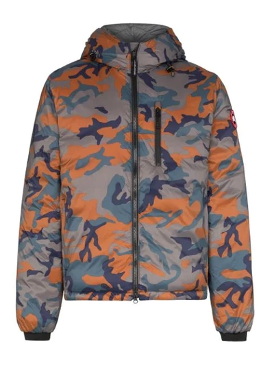 Shop Canada Goose Lodge Hooded Camouflage-print Puffer Jacket In Grey