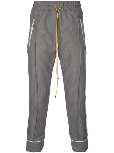 Shop Rhude Pinstripe Cropped Trousers In Grey/white