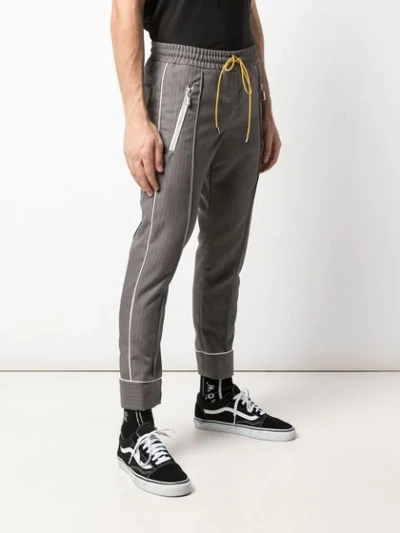 Shop Rhude Pinstripe Cropped Trousers In Grey/white