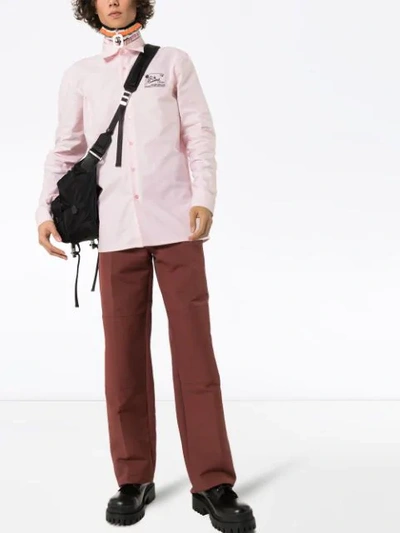 Shop Raf Simons Embroidered Slim Fit Cotton Shirt In Pink
