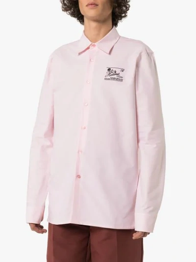 Shop Raf Simons Embroidered Slim Fit Cotton Shirt In Pink