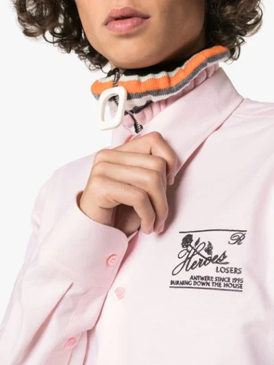 Shop Raf Simons Embroidered Slim Fit Cotton Shirt In Pink