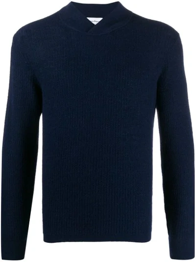 Shop Ferragamo Wrap-effect Neck Knitted Jumper In Blue