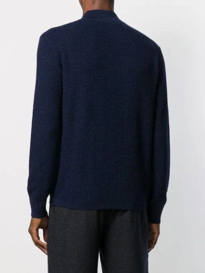 Shop Ferragamo Wrap-effect Neck Knitted Jumper In Blue