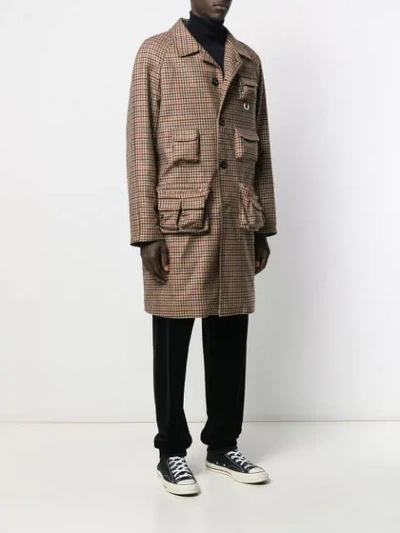 Shop Lc23 Houndstooth Check Midi Coat In Brown