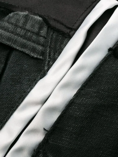 Shop Greg Lauren Asymmetric Satin And Denim Varsity Jacket In Black