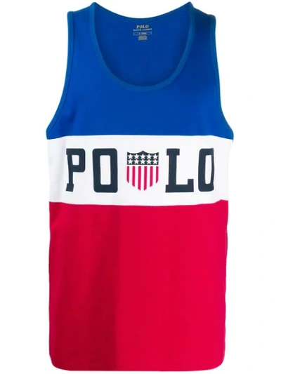 Shop Polo Ralph Lauren Logo Print Tank T-shirt In Blue