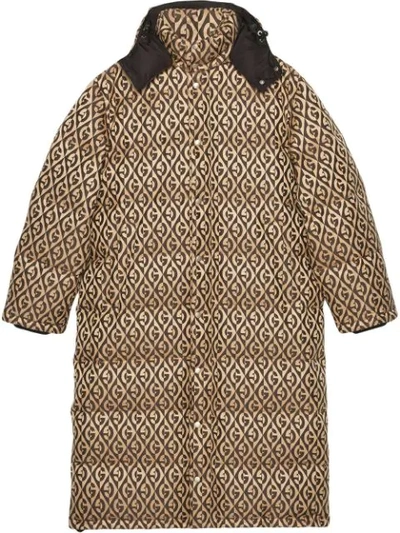 Shop Gucci Graphic Print Padded Coat In Brown