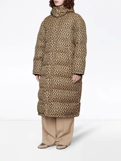 Shop Gucci Graphic Print Padded Coat In Brown