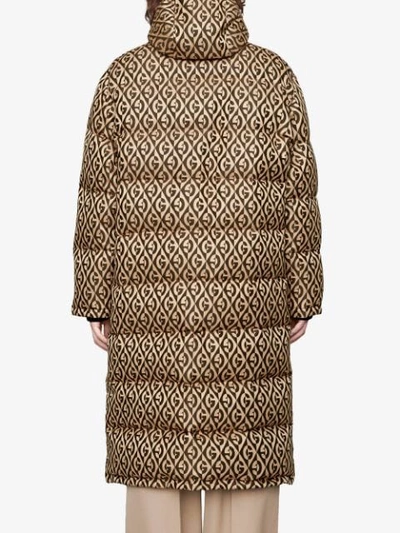 Shop Gucci Graphic Print Padded Coat In Brown