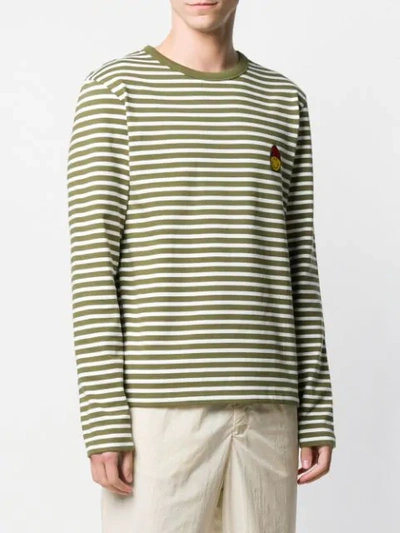 Shop Ami Alexandre Mattiussi Long Sleeved Striped T Shirt With Smiley Patch In Green