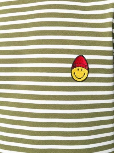 Shop Ami Alexandre Mattiussi Long Sleeved Striped T Shirt With Smiley Patch In Green