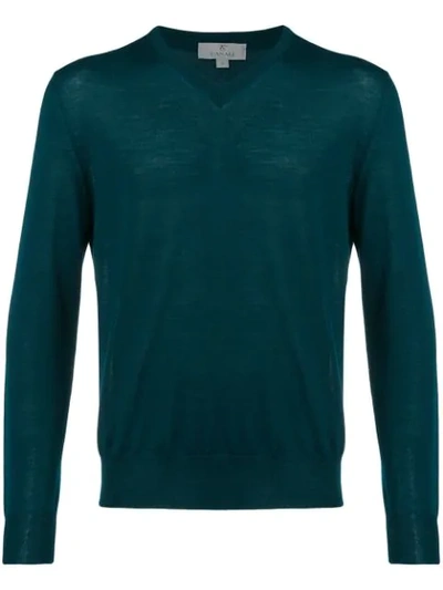 Shop Canali Fine Knit V-neck Sweater In Green
