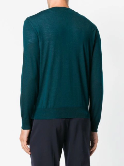 Shop Canali Fine Knit V-neck Sweater In Green