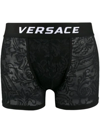 Shop Versace Lace Detail Boxers In Black