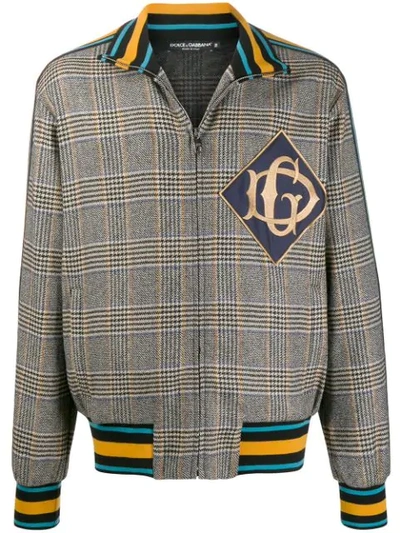 Shop Dolce & Gabbana Check-print Zip-up Jacket In Grey
