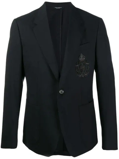 Shop Dolce & Gabbana Beaded Crest Logo Blazer In Black