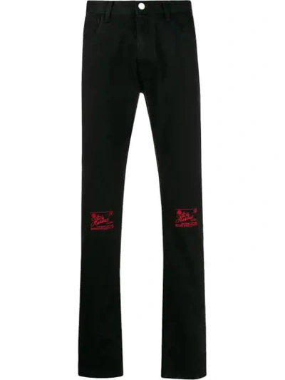 Shop Raf Simons Knee Embroidery Slim-fit Jeans In Black