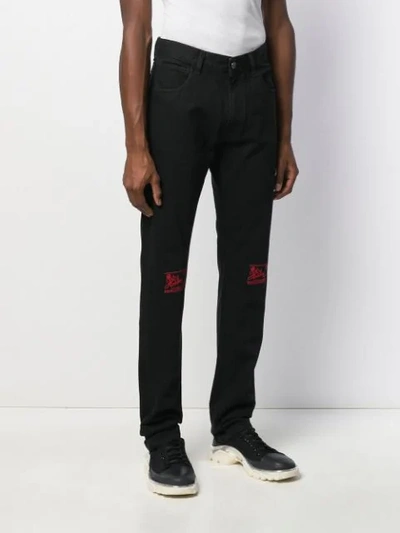 Shop Raf Simons Knee Embroidery Slim-fit Jeans In Black