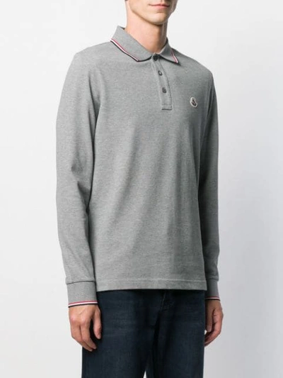 Shop Moncler Logo Patch Polo Shirt In Grey
