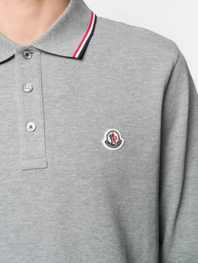 Shop Moncler Logo Patch Polo Shirt In Grey