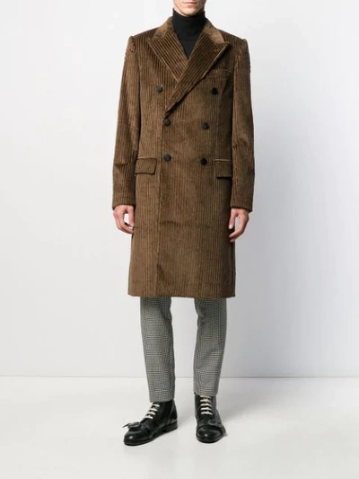 Shop Dolce & Gabbana Double-breasted Corduroy Coat In Brown