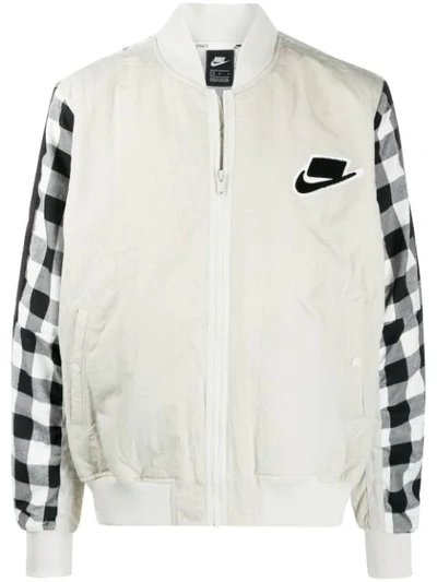 Shop Nike Nsw Check-sleeves Bomber Jacket In Grey