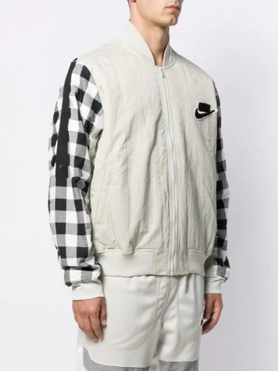 Shop Nike Nsw Check-sleeves Bomber Jacket In Grey