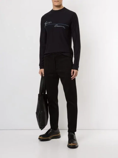 Shop Giorgio Armani Slim Textured Trousers In Black