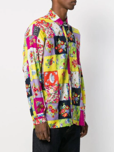 Pre-owned Versace 1990s Patchwork Floral Shirt In Yellow