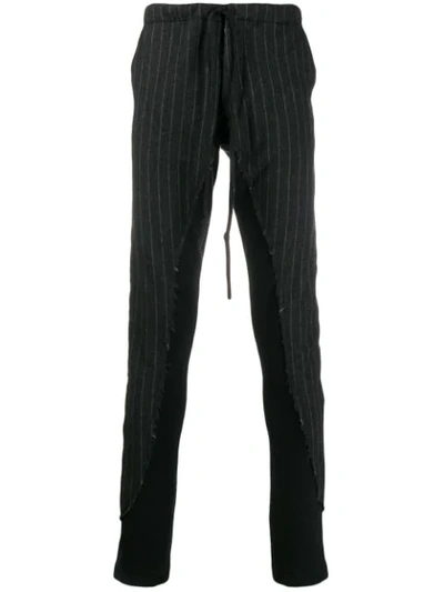 Shop Greg Lauren Contrasting Pinstripe Trousers In Charcoal