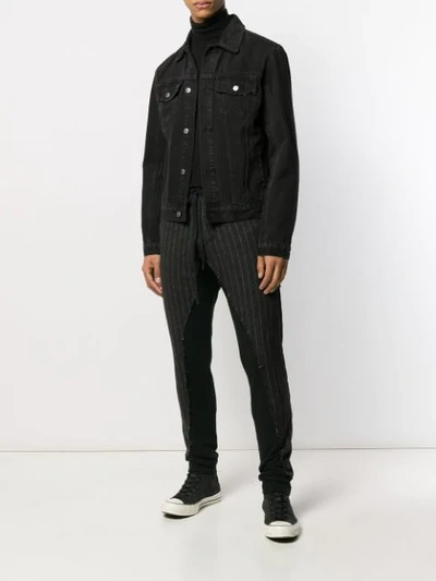 Shop Greg Lauren Contrasting Pinstripe Trousers In Charcoal