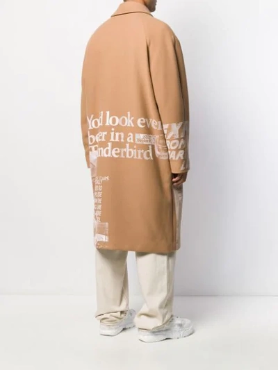 Shop Msgm Graphic Print Coat In Neutrals